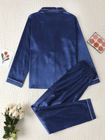 Load image into Gallery viewer, Comfortable Satin Pajamas for Women with Collar Button Front Piping Trim