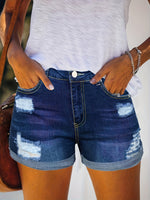 Load image into Gallery viewer, Women's Ripped Denim Shorts High Waist Distressed Cuffed Hem Casual Street Style
