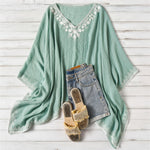 Load image into Gallery viewer, Women's Poncho Shirt V Neck Embroidered Trim Draped Batwing Style