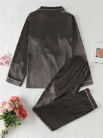 Load image into Gallery viewer, Comfortable Satin Pajamas for Women with Collar Button Front Piping Trim