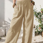 Load image into Gallery viewer, Effortless Linen Wide Leg Pants for Women with High Waist Pocket Flowing Relaxed Casual Style