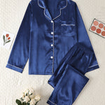 Load image into Gallery viewer, Comfortable Satin Pajamas for Women with Collar Button Front Piping Trim