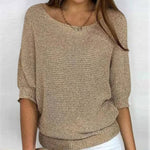 Load image into Gallery viewer, Women's Knit Sweater Round Neck Short Sleeve Relaxed Casual Style