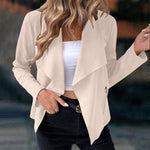 Load image into Gallery viewer, Effortless Draped Open Front Jacket for Women with Waterfall Lapel Long Sleeve Cropped Style