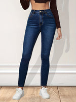 Load image into Gallery viewer, Women's Blue Relaxed Skinny Jeans High Waist Slim Fit Ankle Length