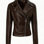 Load image into Gallery viewer, Women's Leather Moto Jacket Notch Lapel Asymmetric Zip Front Fitted Style