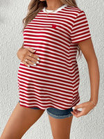 Load image into Gallery viewer, Comfortable Striped Maternity Blouses for Women with Round Neck Short Sleeve Casual Base Layer Style