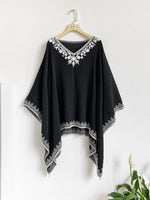 Load image into Gallery viewer, Women's Poncho Shirt V Neck Embroidered Trim Draped Batwing Style