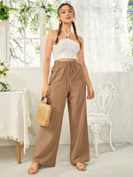 Load image into Gallery viewer, Women's Linen Wide Leg Pants High Waist Drawstring Flowing Casual Style