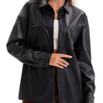 Load image into Gallery viewer, Women's Leather Jacket Button Front Collared Oversized Shacket Style