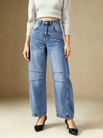 Load image into Gallery viewer, Women's Relaxed Blue Barrel Jeans High Waist Seam Detail