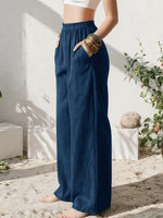 Load image into Gallery viewer, Effortless Linen Wide Leg Pants for Women with High Waist Pocket Flowing Relaxed Casual Style