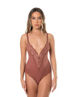 Load image into Gallery viewer, Snatch Them CocoaPlums! | V-Neck Half Laced Bodysuit
