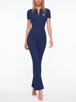 Load image into Gallery viewer, Nova Flared Leg Quarter-Zip Jumpsuit