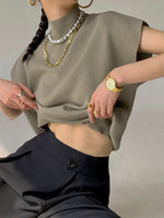 Load image into Gallery viewer, Women's Sleeveless Top High Neck Cap Sleeve Knit Casual Style