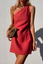 Load image into Gallery viewer, Women's Mini Dress One Shoulder Draped Sleeveless Casual Style