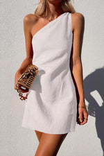 Load image into Gallery viewer, Women's Mini Dress One Shoulder Draped Sleeveless Casual Style