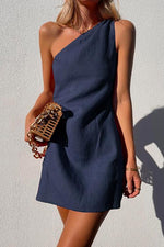 Load image into Gallery viewer, Women's Mini Dress One Shoulder Draped Sleeveless Casual Style