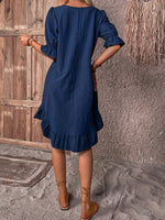 Load image into Gallery viewer, Women's Linen a Line Dress Round Neck Puff Sleeve Ruffle Hem Mini Casual Summer Style