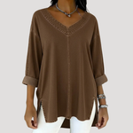 Load image into Gallery viewer, Women's Tunic Top V Neck Elbow Sleeve Side Slit Relaxed Style