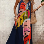 Load image into Gallery viewer, Women's Abstract Print Maxi Dress V Neck Spaghetti Strap Flowing Sundress Style