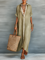 Load image into Gallery viewer, Women's Shirt Dress Collared Neck Button Front Elbow Sleeve Linen Oversized Casual Maxi Style