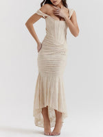 Load image into Gallery viewer, Women's Mother of the Bride Dresses Corset Bodice Jacquard Lace Mermaid Midi