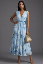 Load image into Gallery viewer, Elegant Mother of the Bride Dresses for Women with Pleated Floral V-Neck Midi Formal Wedding Guest Style
