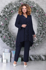 Load image into Gallery viewer, Women's Lace Sleeve Two Piece Set V-Neck Chiffon Cardigan Wide Leg Pants Formal Wedding Guest Style
