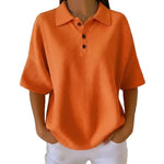 Load image into Gallery viewer, Women's Waffle Knit Blouses Polo Neck Button Short Sleeve Loose Fit Casual Style