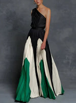 Load image into Gallery viewer, Elegant Mother of the Bride Dresses for Women with One Shoulder Color Block Pleated Maxi Gown Formal Wedding Guest Style
