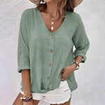 Load image into Gallery viewer, Women's Henley Blouses V Neck Button Elbow Sleeve Relaxed Soft Knit Style