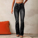 Load image into Gallery viewer, Women's Black Jeans High Waist Relaxed Bootcut Flare Washed Style