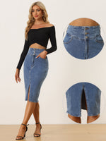 Load image into Gallery viewer, Women's Jean Skirt High Waist Front Slit Midi Pencil Style
