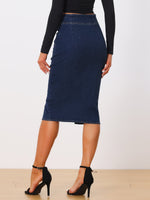 Load image into Gallery viewer, Women's Jean Skirt High Waist Front Slit Midi Pencil Style