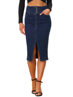 Load image into Gallery viewer, Women's Jean Skirt High Waist Front Slit Midi Pencil Style