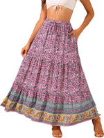 Load image into Gallery viewer, Women's Printed Maxi Skirt High Waist Side Slit Flowing