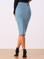 Load image into Gallery viewer, Women's Jean Skirt High Waist Front Slit Midi Pencil Style