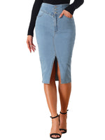 Load image into Gallery viewer, Women's Jean Skirt High Waist Front Slit Midi Pencil Style