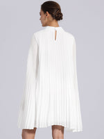 Load image into Gallery viewer, Women's White Mini Dress Cape Sleeve Pleated Flowing Style