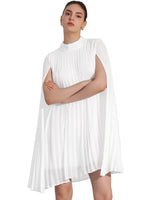Load image into Gallery viewer, Women's White Mini Dress Cape Sleeve Pleated Flowing Style