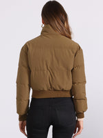 Load image into Gallery viewer, Women's Bomber Jacket Zip Front Stand Collar Padded Cropped Style