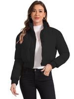 Load image into Gallery viewer, Women's Bomber Jacket Zip Front Stand Collar Padded Cropped Style