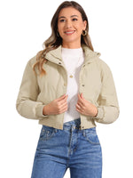 Load image into Gallery viewer, Women's Bomber Jacket Zip Front Stand Collar Padded Cropped Style