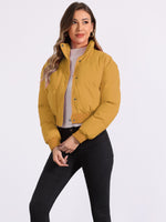 Load image into Gallery viewer, Women's Bomber Jacket Zip Front Stand Collar Padded Cropped Style