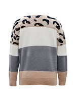 Load image into Gallery viewer, Women's Sweatshirt Leopard Print Color Block Crewneck Knit Style