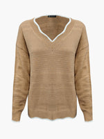 Load image into Gallery viewer, Women's Sweatshirt Notch V Neck Long Sleeve Knit Style