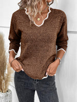Load image into Gallery viewer, Women's Sweatshirt Notch V Neck Long Sleeve Knit Style