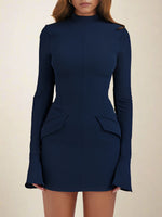 Load image into Gallery viewer, Women's Bodycon Dress Mock Neck Long Sleeve Ribbed Mini Style