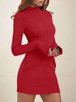 Load image into Gallery viewer, Women's Bodycon Dress Mock Neck Long Sleeve Ribbed Mini Style